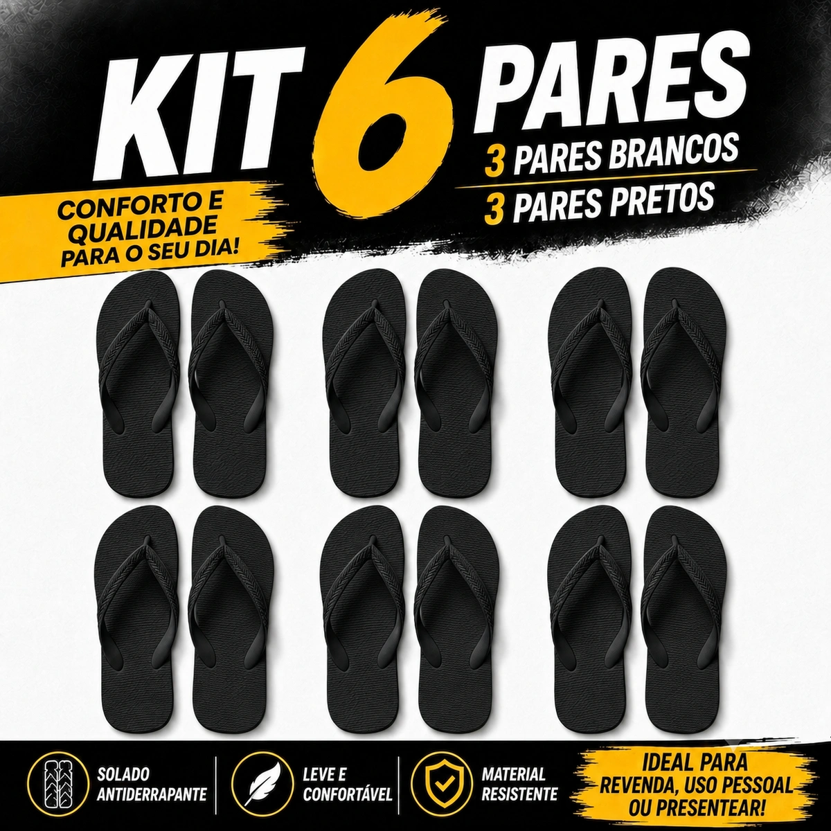 Kit 6 Chinelos Masculino e Feminino de Dedo - Imagem 9