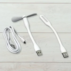 Mini ventilador USB portátil, luz USB e cabo micro USB