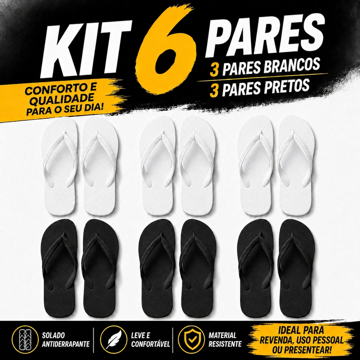Kit 6 Chinelos Masculino e Feminino de Dedo - Imagem 3