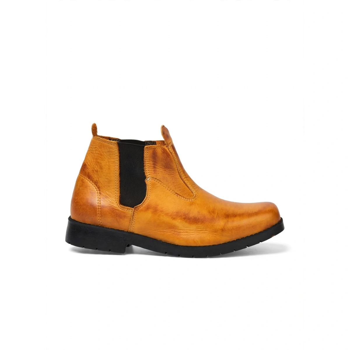 BOTINA CARAMELO MASCULINA COURO LEGÍTIMO CHELSEA - BOTA SOCIAL CASUAL ELÁSTICO