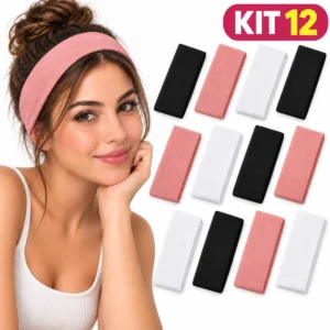 Kit 12 Faixas de Cabelo Feminina Elástica Academia Penteado