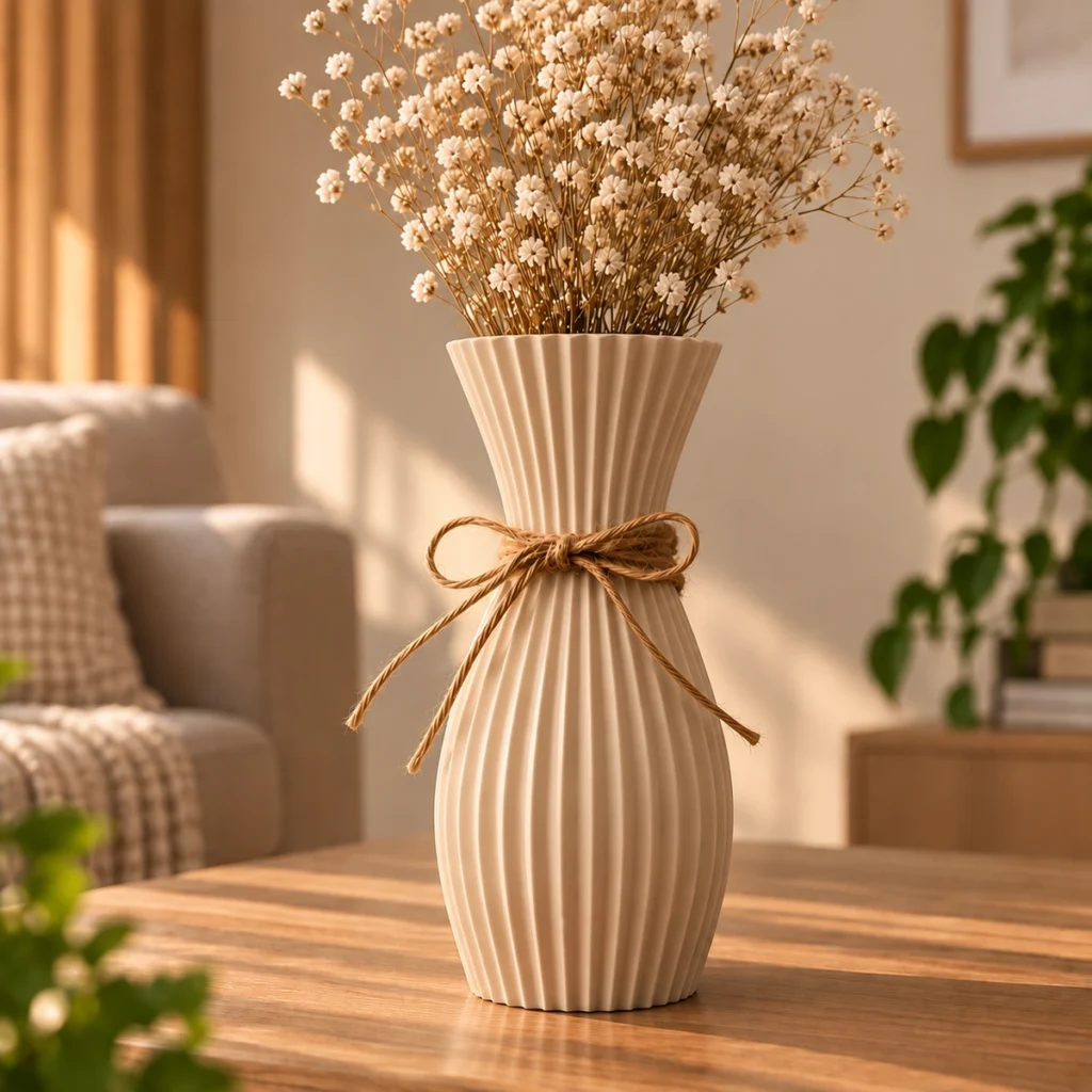 Vaso Decorativo Canelado Moderno Minimalista para Flores Secas Arranjos Sala Mesa Estante