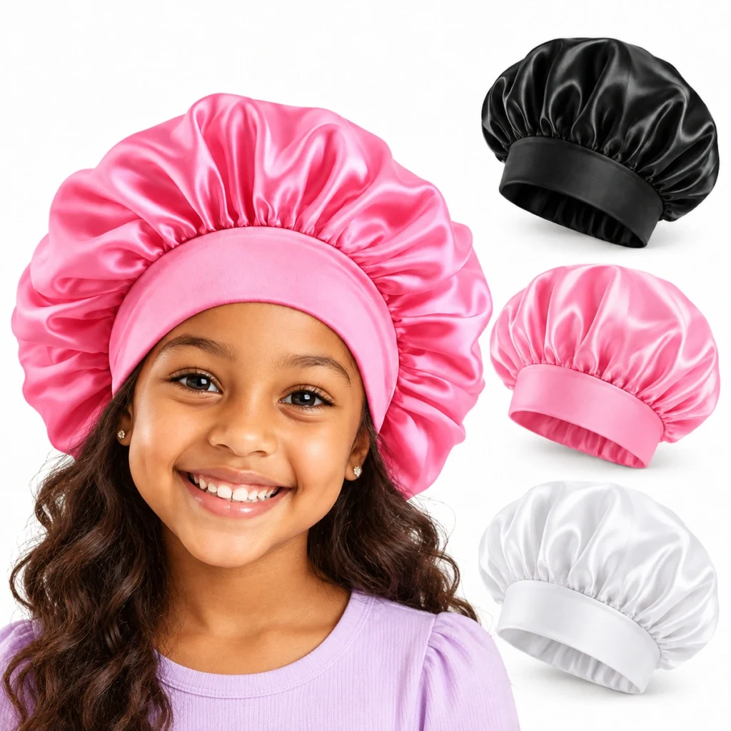 Touca de Cetim Infantil com Faixa para Dormir Cabelo