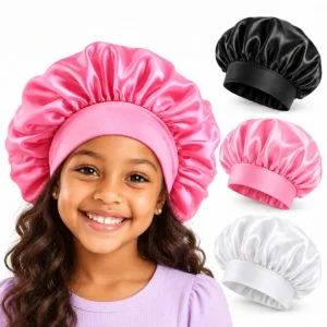 Touca de Cetim Infantil com Faixa para Dormir Cabelo