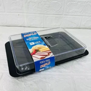 Porta Frios Duplo Organizador de Geladeira Queijo Presunto Alimentos com 2 Divisórias